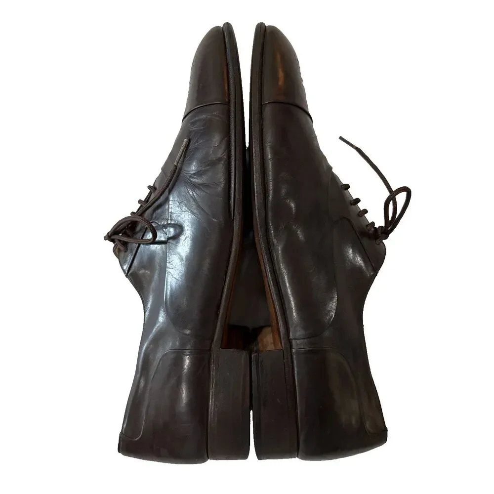 Bally Mens Brown Leather Cap Toe Oxford Lace Up Dress Shoes Size 10 D Italy